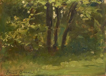 Emilio Borsa "Nel parco di Monza" 
olio su tavoletta (cm 13,5x19)
firmato in bas