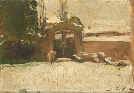 Emilio Borsa "Veduta di Monza a febbraio" 23 febbraio 1916
olio su tavoletta (cm