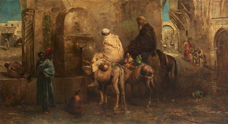 Cesare Biseo "Alla fontana" 
olio su tela (cm 58x105)
firmato in basso a destra