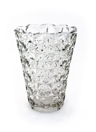 Vaso in vetro pressato incolore Anni '60 cm 24,5x18 corpo conico con orlo...