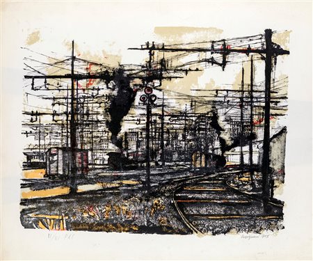 Renzo Vespignani (Roma 1924-Roma 2001) Periferia 1955 Litografia cm 48x57...