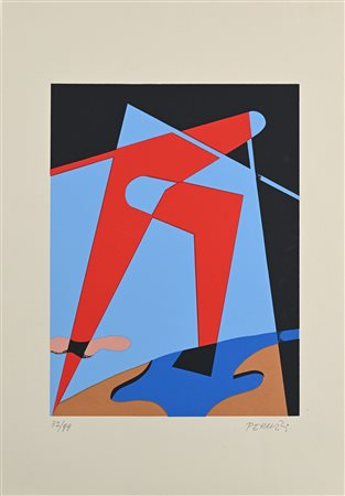 Osvaldo Peruzzi (Milano 1907-Livorno 2004) Aeropittura 1991 Serigrafia cm...