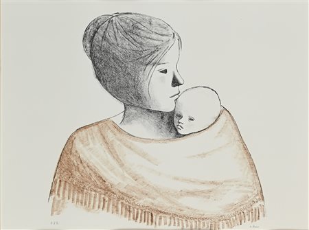 Xavier Bueno (Vera de Bidasoa 1915-Fiesole 1979) Maternità Litografia cm...