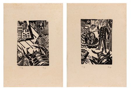 Sergio Birga (1940-2021) La Metamorfosi di F. Kafka Xilografia Lotto di due...