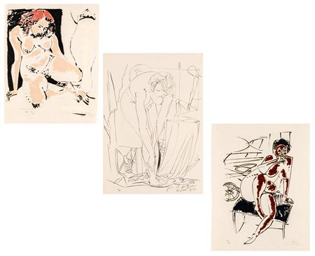 Pericle Fazzini (Grottammare 1913-Roma 1987) Lotto di 3 grafiche a) Nudo di...