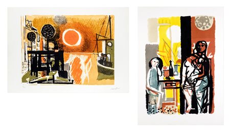 Bruno Saetti (Bologna 1902-Bologna 1984) Lotto di 2 grafiche a) Interno con...