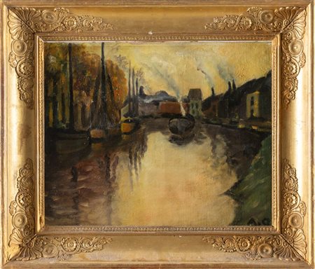 Maestro di fine Novecento. Barche su fiume.