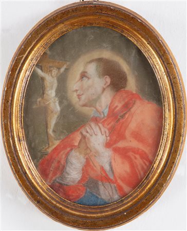 Autore del XVIII secolo San Carlo Borromeo Tempera su carta 21.5x17 cm