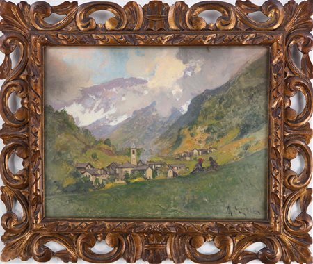 Mario Gachet (Torino 1879-Castiglione Torinese 1981) Paesino montano Olio su...