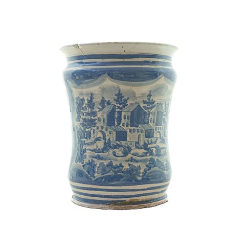 

 Vaso da farmacia, albarello in ceramica bianca e blu