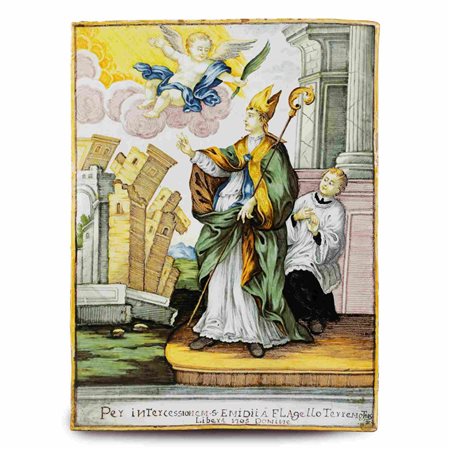 BERNARDINO IL GIOVANE GENTILI (attribiuted)
(Castelli 03/09/1727-06/01/1813)
 Mattonella in ceramica policroma, 