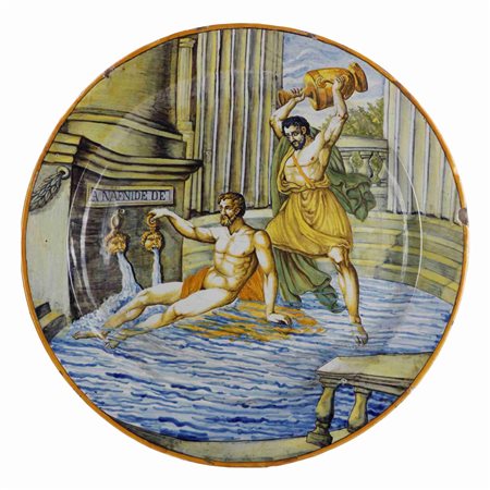 

 Piatto da parata in ceramica policroma,