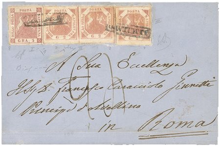 Antichi Stati Italiani - Napoli - Busta con un esemplare più una coppia del 2 grana (7) + un esemplare del 5 grana (8)