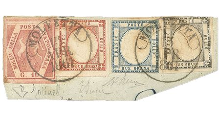 Antichi Stati Italiani - Napoli - Frammento con affrancatura mista quadricolore