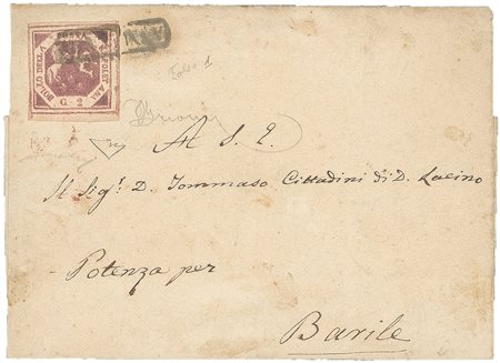 Antichi Stati Italiani - Napoli - Lettera con falso per posta 2 grana (F1 cat.13000)