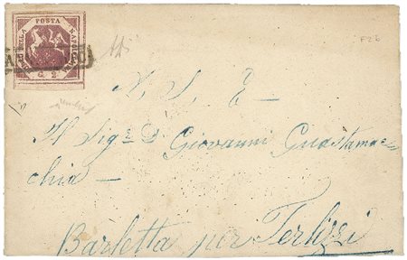 Antichi Stati Italiani - Napoli - Lettera con falso per posta 2 grana (F2b cat.5500)