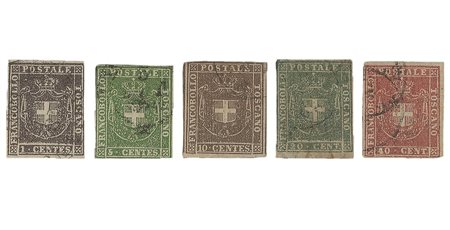 Antichi Stati Italiani - Toscana - 1860 - Governo provvisorio - Serietta di 5 valori usati (17/21)