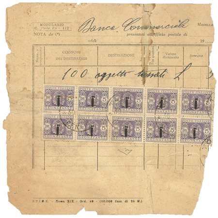 RSI - 1944 - Blocco di 10 del 5 lire segnatasse (70)