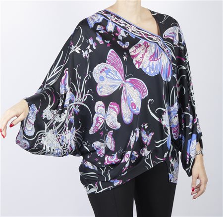 PUCCI EMILIO - Caftano nero con farfalle.