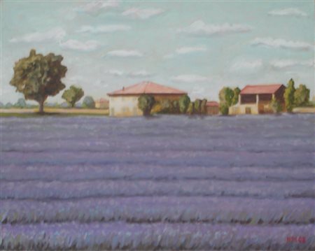 MAGNANI NELLO BUDRIO (BO) 1935 - CAMPI DI LAVANDA, 2008 - OLIO SU TELA cm 40...