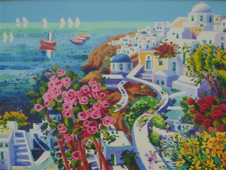 FACCINCANI ATHOS - PESCHIERA 1951 - SANTORINI E LA CUPOLA BLU, 2009 - OLIO SU...