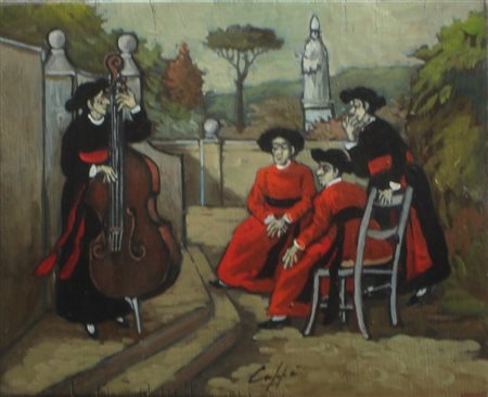 CAFFE' NINO - ALFEDENA 1909 PESARO 1975 - BUONA MUSICA, 1967 - OLIO SU TAVOLA...