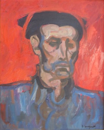 LONGARETTI TRENTO - TREVIGLIO 1916 - UOMO SU ROSSO, 1974 - OLIO SU TELA, cm...