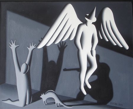 KOSTABI MARK - LOS ANGELES 1960 UNDER MY WINGS, 1999. ACRILICO SU TELA, cm 70...