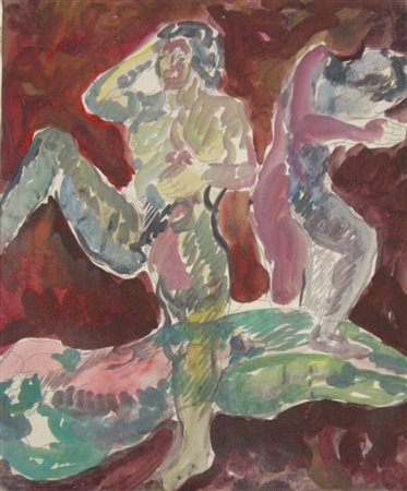 TERRUSO SAVERIO - MONREALE 1939 – NUDI - TEMPERA SU CARTA APPLICATA SU TELA...