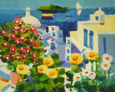 FACCINCANI ATHOS - PESCHIERA 1951 – POSITANO - OLIO SU TELA cm 20 x 25. Firma...