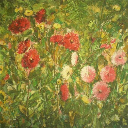 MARTINELLI MIMMO - FERRARA 1915 – DALIE - OLIO SU TELA cm 80 x 80. Firma al...