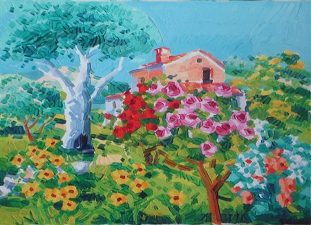 FACCINCANI ATHOS - PESCHIERA 1951 - CASOLARE TRA I FIORI - OLIO SU TELA, cm....