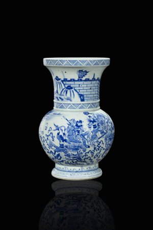 VASO<BR>Vaso in porcellana bianca e blu