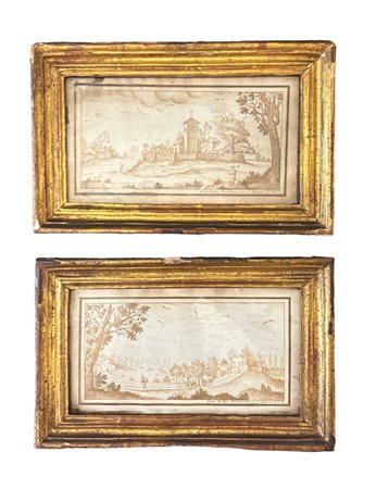 Giovanni Battista Franzoni - Coppia di paesaggi 1772 china su carta 11,50 x...