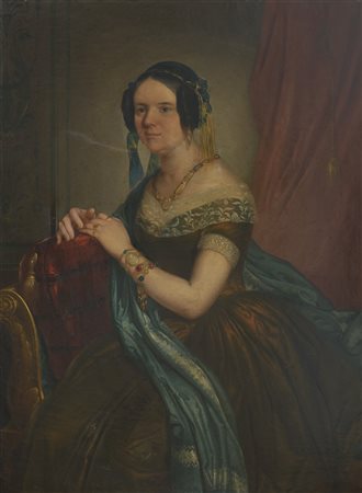 Pittore nord europeo del XIX secolo - Ritratto di Nobildonna XIX secolo olio...