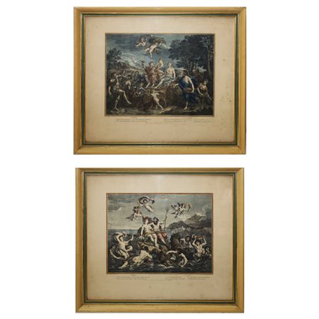 Coppia di stampe in cornice con soggetto mitologico, Primi 20° secolo