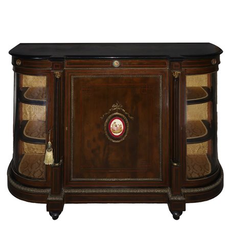 Etagere con sportello centrale e vetrine ai lati