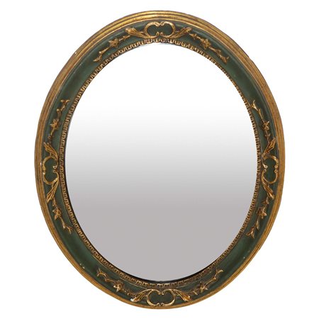 Specchiera ovale, cornice laccata e dorata, Metà 20° secolo