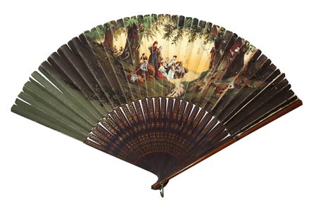 Ventaglio raffigurante donna e bambini al fiume, 20° secolo