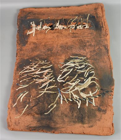 Vittorio Zitti STOPPIE, 2001 argilla, ossido e ferro, cm 68x47x4 firma...