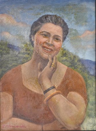 Enrico Allimandi RITRATTO DI DONNA olio su tela, cm 61x46 firma