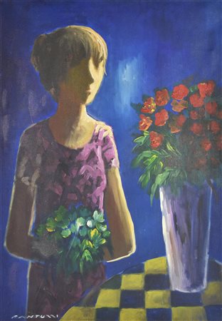 Eliano Fantuzzi LA FIORAIA olio su tela, cm 68,5x48,5 firma sul retro: firma...