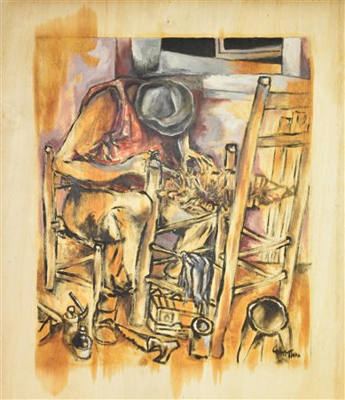 Fernando Concettoso L'IMPAGLIATORE DI SEDIE, 2007 olio su tavola, cm 72x61,5...