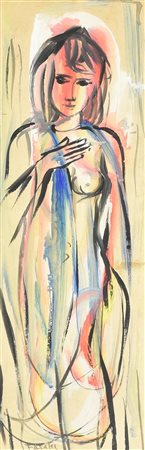 Pierre Octave Fasani MODELLA olio magro su carta, cm 45x14 firma sul retro:...