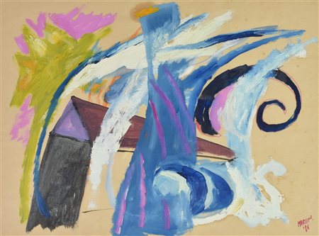 Nicola Maria Martino DIMORA ADRIATICA, 1986 olio su carta, cm 32x47 firma e...