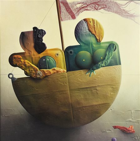 Milan Goldschmiedt FAMIGLIA F, 1982 nitroacrilico su masonite, cm 60x60 firma...