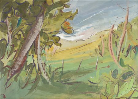 Luigi Spazzapan TORINO PARCO-MICHELOTTI tempera su carta, cm 50x70 sul retro:...