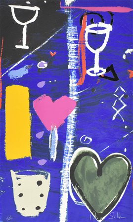 Roger Selden OPUS BLU serigrafia con collage polimaterico, cm 71x42, es. 6/10...