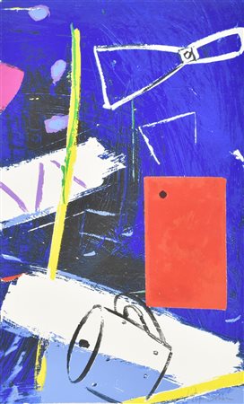 Roger Selden SENZA TITOLO serigrafia con collage polimaterico, cm 71x42, es....