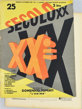 RIVISTA SECOLO XX, 1929 cm 39x30 Copertina e fogli separati